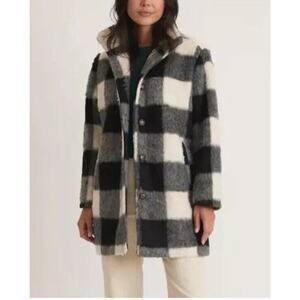 Marine Layer NWT Women's Black/White Buffalo Plaid STEPHANIE Cocoon Coat, XLarge